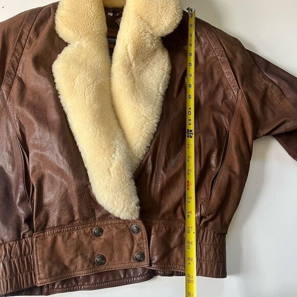 Vintage 70’s brown genuine leather shearling biker motorbike bomber  jacket M - Picture 9 of 16